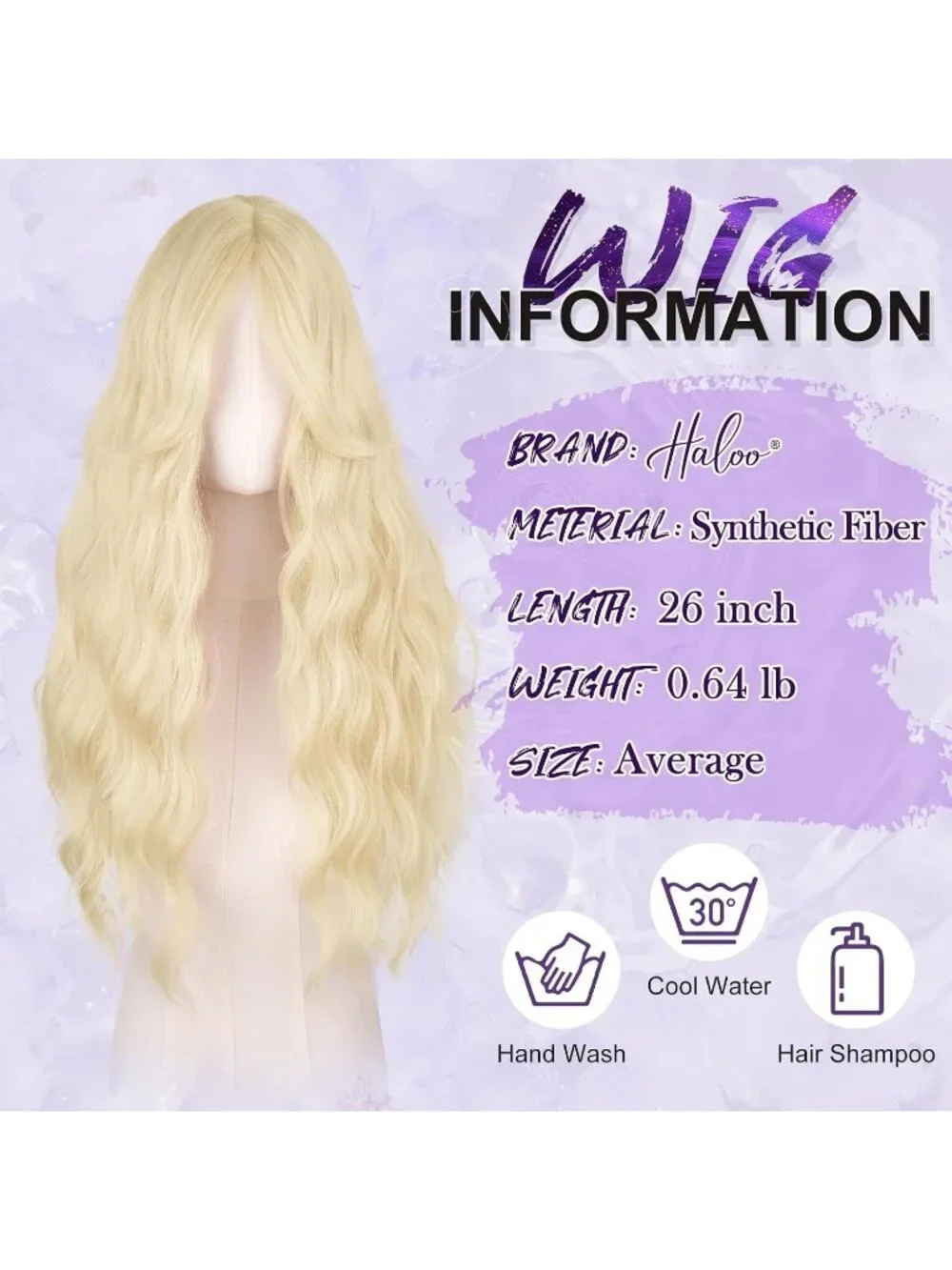 Women's Light Blonde 26 Inch Heat Resistant Curtain Bangs Long Wavy Wigs
